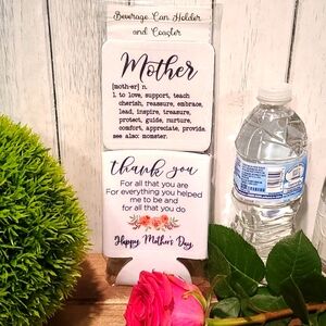 MOTHER & Mom  beverage drink holder & Coaster -water can NWT set of 2